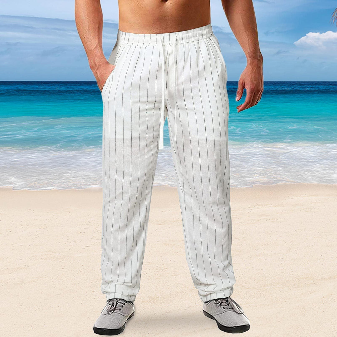 Herren lässige Streifen-Hosen aus Baumwollmix mit elastischem Bund und praktischen Eingrifftaschen Drune