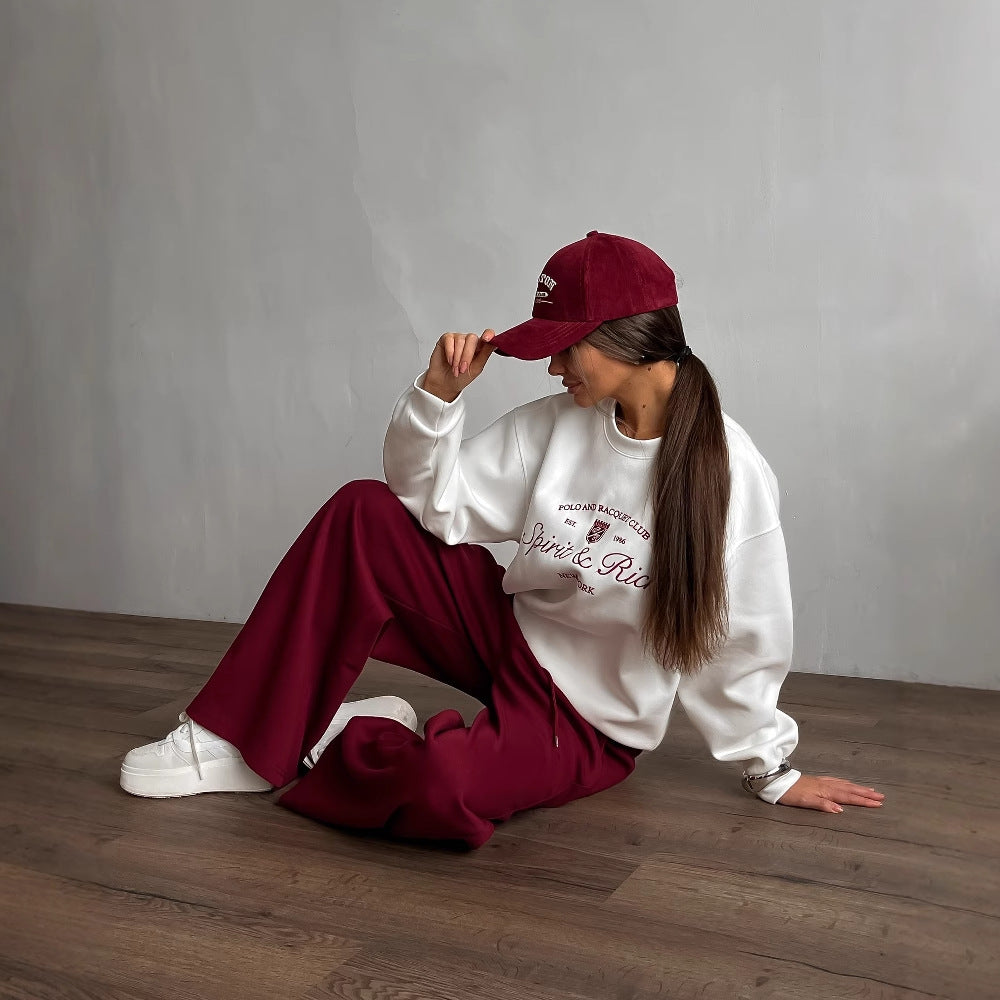 Drune | Pullover Sweatshirt Übergröße Fit Baumwollmischung Besticktes Logo Rundhalsausschnitt