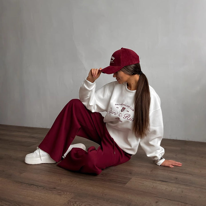 Drune | Pullover Sweatshirt Übergröße Fit Baumwollmischung Besticktes Logo Rundhalsausschnitt