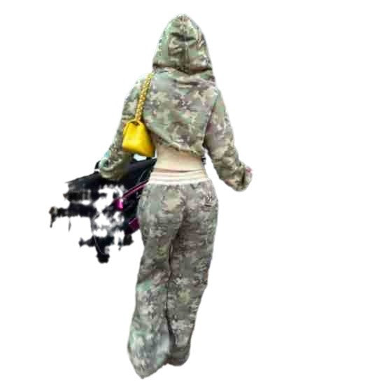 Damen Camouflage-Hoodie und Jogginghose Set Drune