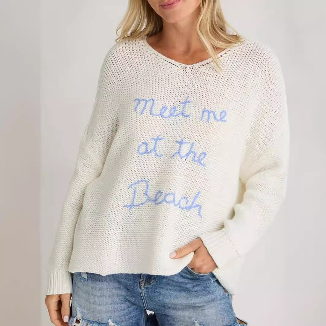 Damen lässiger Pullover mit Surf-Motiv Drune