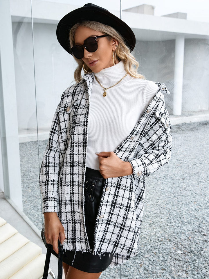 Drune | Plaid Longline Shacket - Trendy & Lässig - Knöpfen - Leichte Herbstschicht