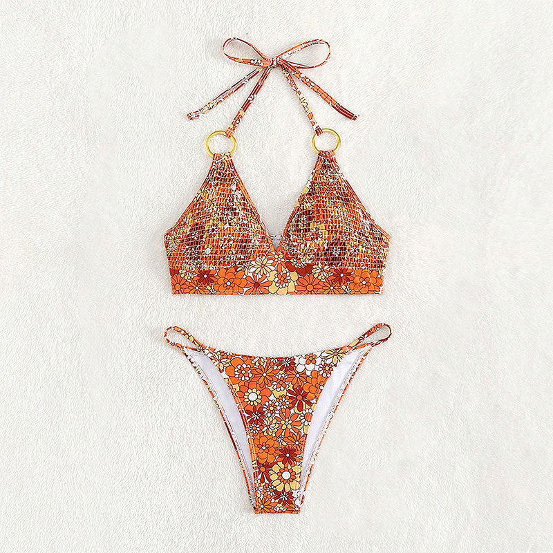 Damen Triangel-Bikini mit modischem Bindeband und eleganten Ringen Drune
