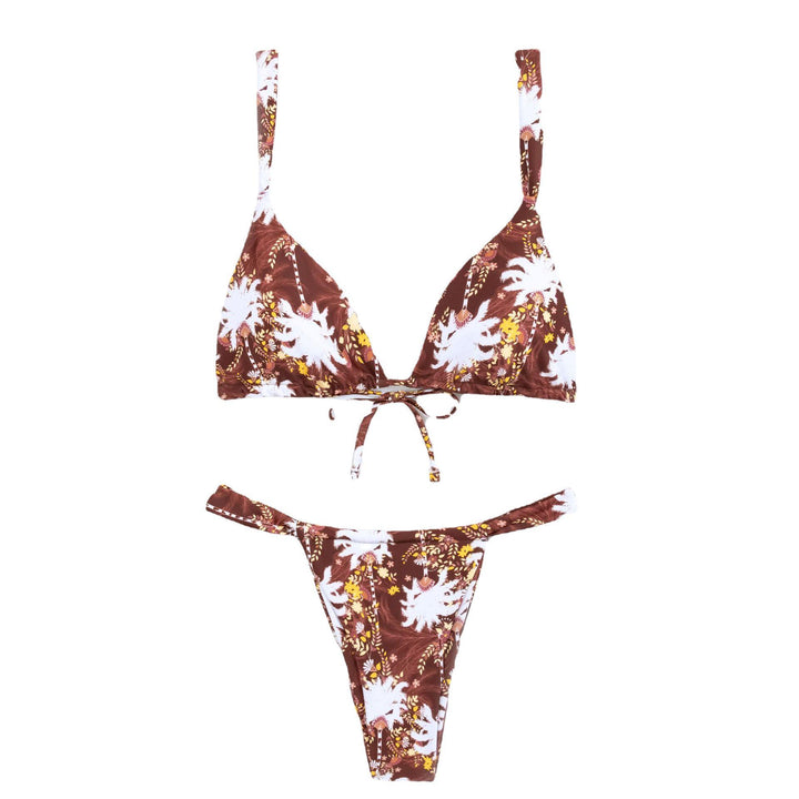 Damen floral gemusterter Triangel-Bikini mit hohem Schnitt Drune