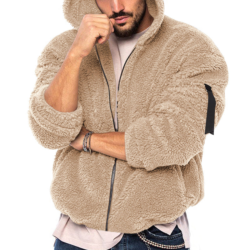 Herren flauschige Fleecejacke mit angeschnittener Kapuze und tiefen Taschen Drune