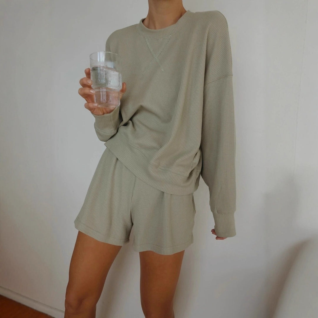Damen Casual Oversized Sweatshirt und Shorts Set Drune