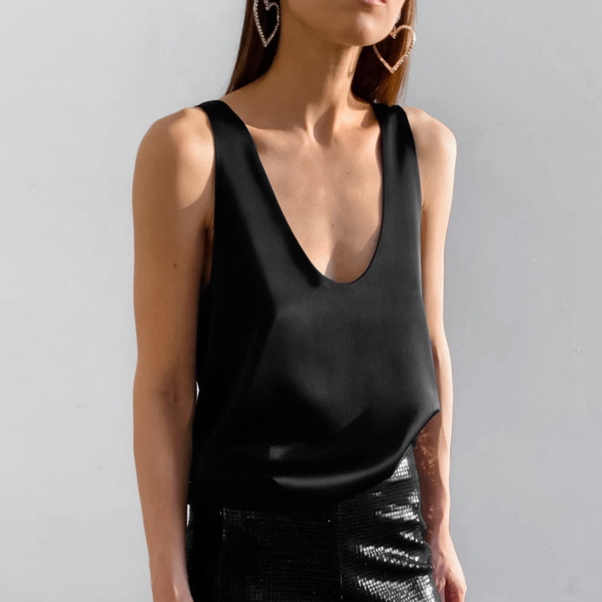 Drune | Frauen Satin U Hals T-shirt Ärmelloses Top