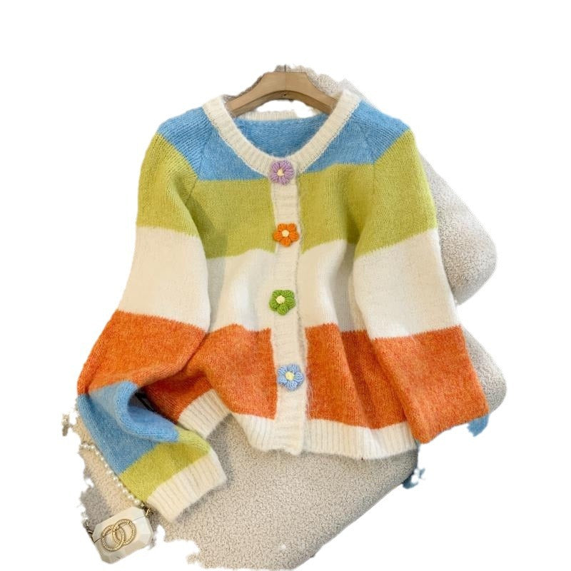 Damen Gemusterte Strickjacke mit bunten Knopfdetails und lässigem Schnitt Drune