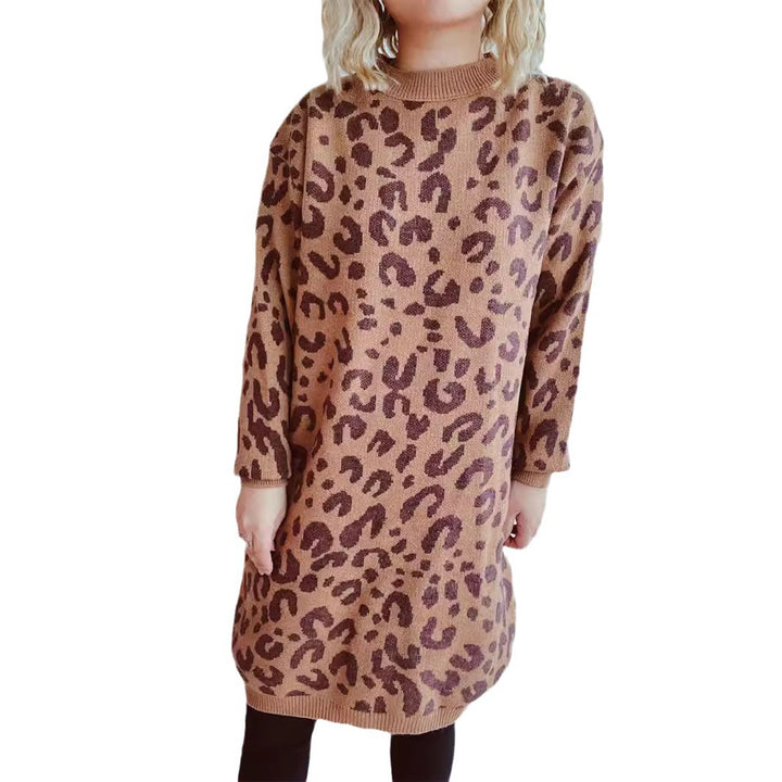 Damen Grobstrickkleid im modernen Leopardenmuster Drune