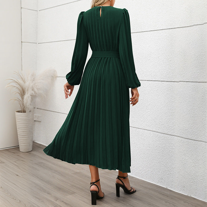 Damen Faltenmaxikleid mit taillierendem Gürtel Drune
