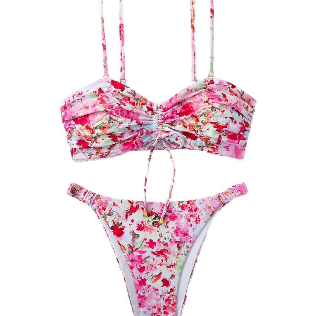 Damen-Bikini-Set mit Raffung und romantischem Blumendesign Drune