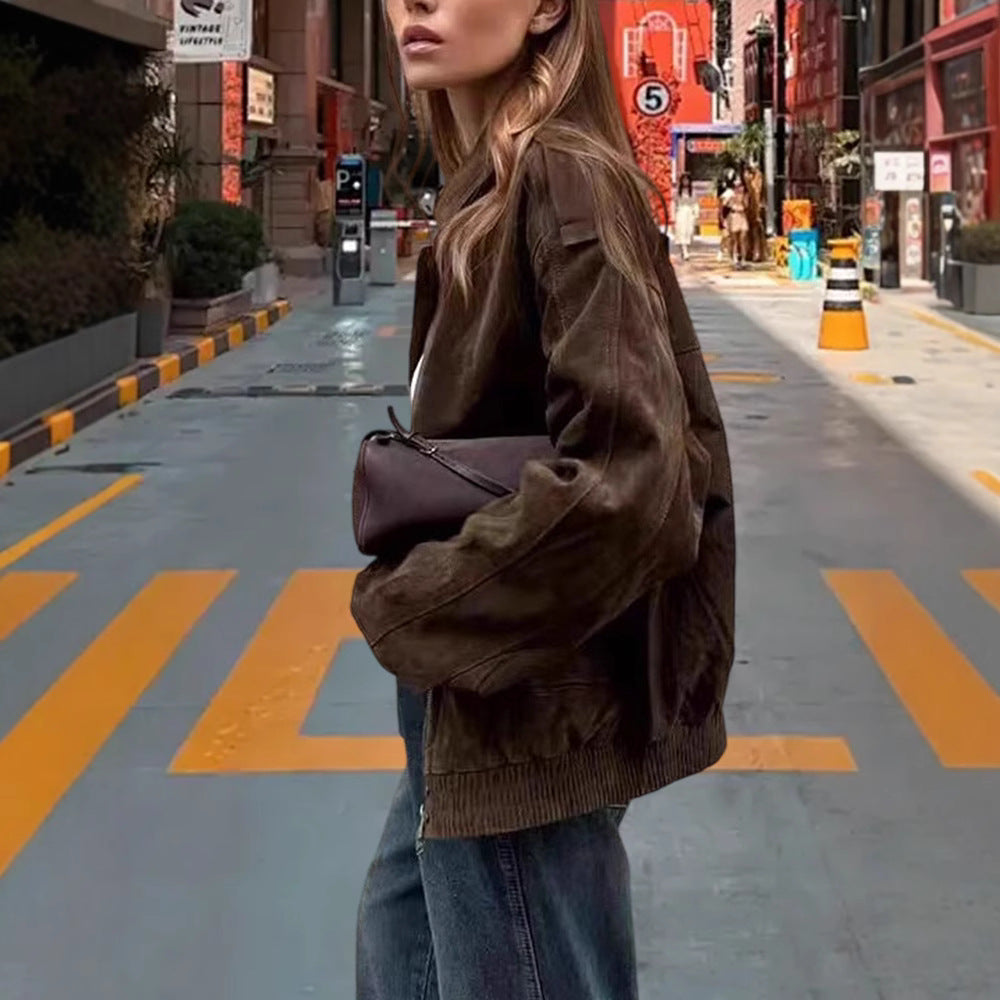 Damen Kunstlederjacke im lässigen Biker-Stil mit dezenten Ziernähten Drune