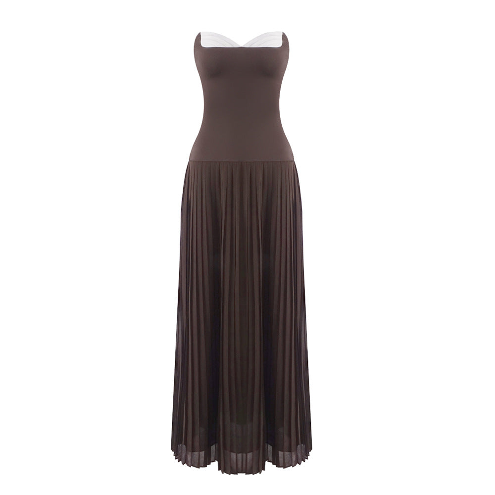 Damen Elegantes Maxikleid mit tiefem V-Ausschnitt und fließendem Rock Drune