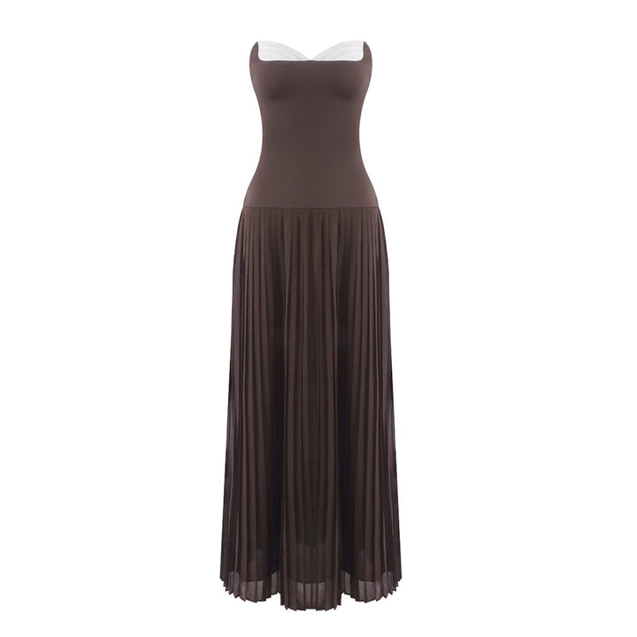 Damen Elegantes Maxikleid mit tiefem V-Ausschnitt und fließendem Rock Drune