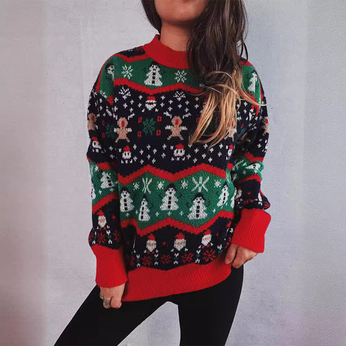 Damen Weihnachts-Pullover mit festlichem Design und strukturiertem Strick Drune