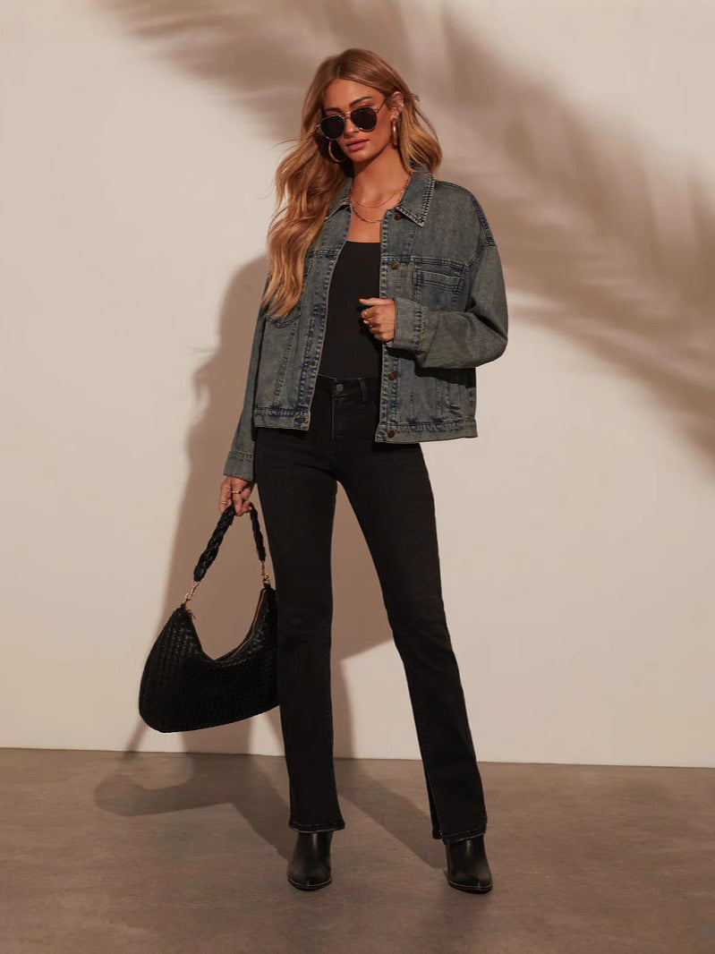 Damen Oversized Denim-Jacke im lässigen Schnitt mit praktischen Taschen Drune