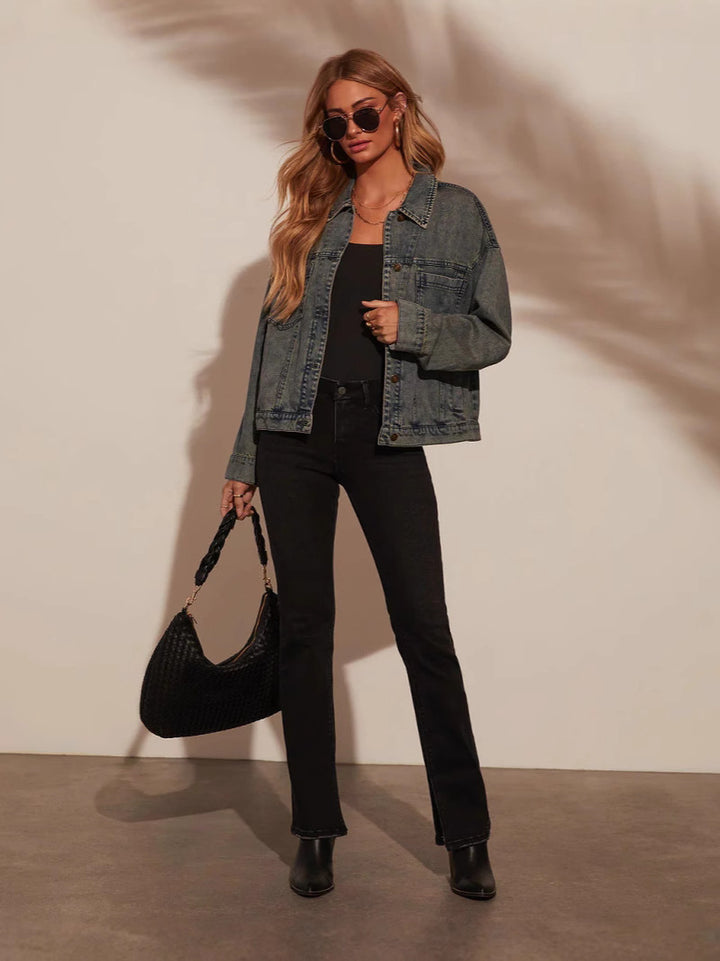 Damen Oversized Denim-Jacke im lässigen Schnitt mit praktischen Taschen Drune