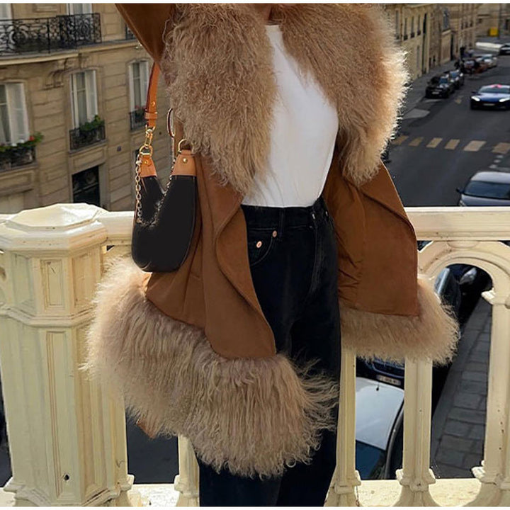 Damen Oversized Wintermantel mit luxuriösem Kunstfellkragen Drune