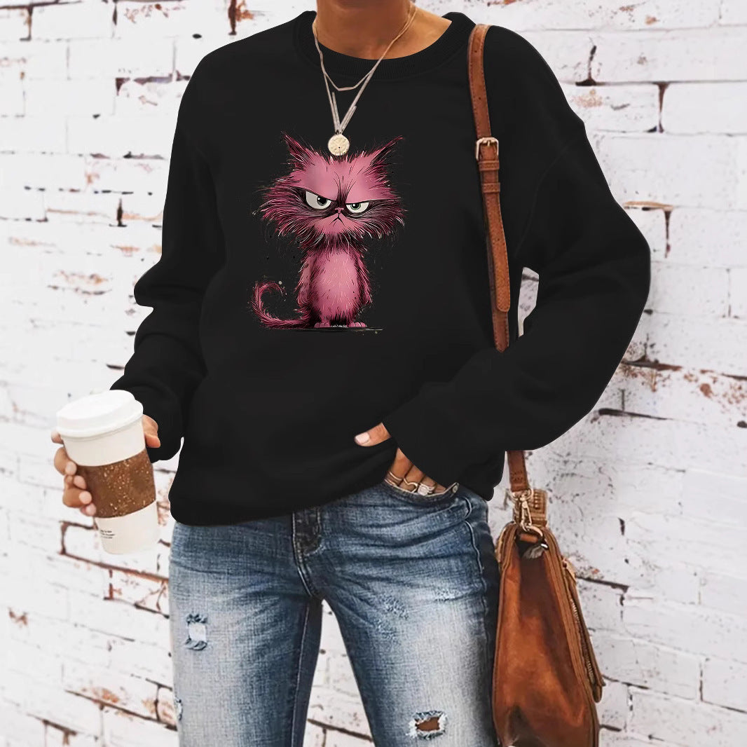 Damen Sweatshirt mit kreativem Katzenmotiv Drune