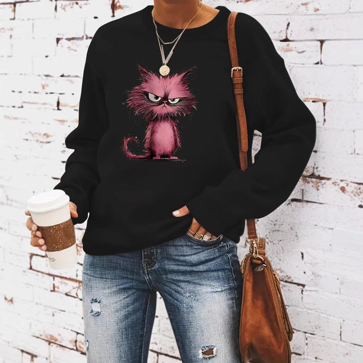 Damen Sweatshirt mit kreativem Katzenmotiv Drune
