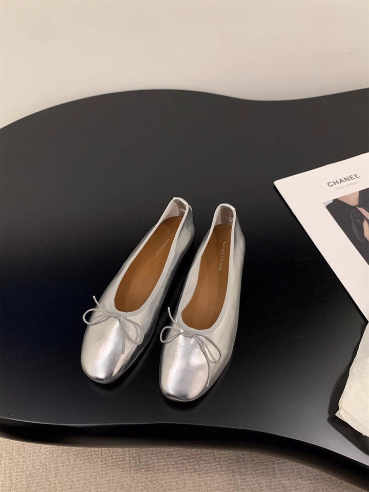 Damen elegante Ballerinas aus hochwertigem Kunstleder mit dekorativem Schleifenakzent Drune