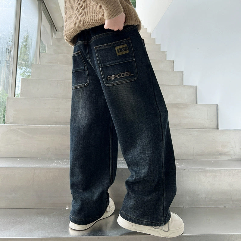 Herren weit geschnittene Denim-Hose mit tiefen Taschen Drune