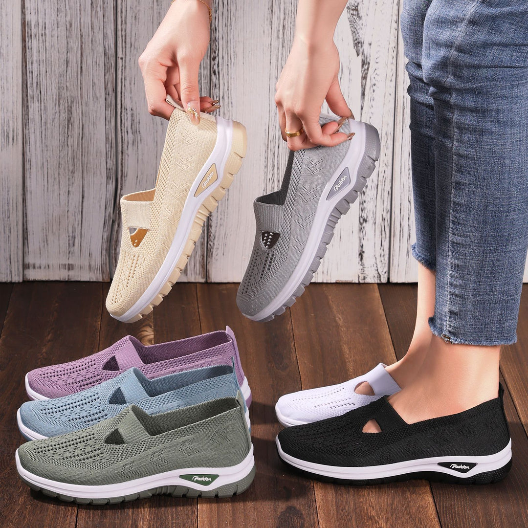 Damen nan gestrickter Schlupfsneaker mit atmungsaktivem Obermaterial und stoßdämpfender Profilsohle Drune