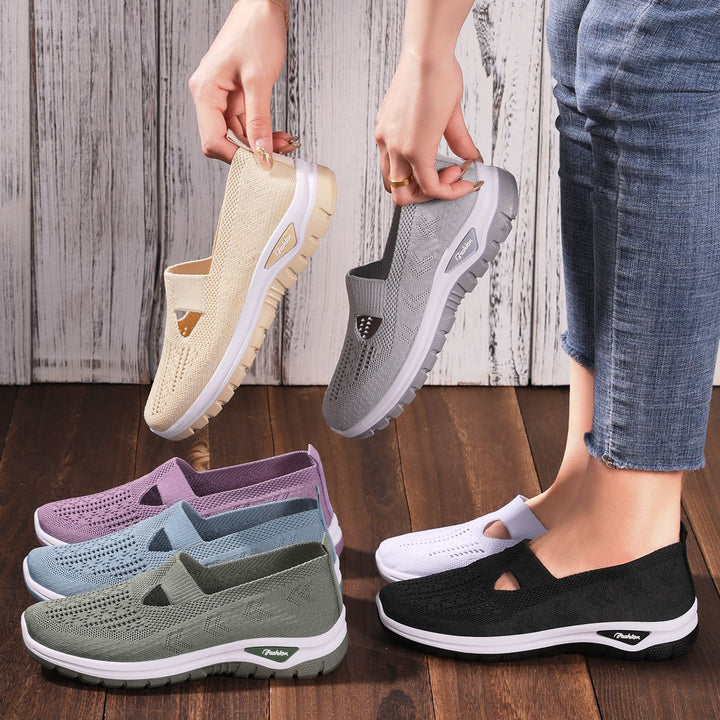 Damen nan gestrickter Schlupfsneaker mit atmungsaktivem Obermaterial und stoßdämpfender Profilsohle Drune