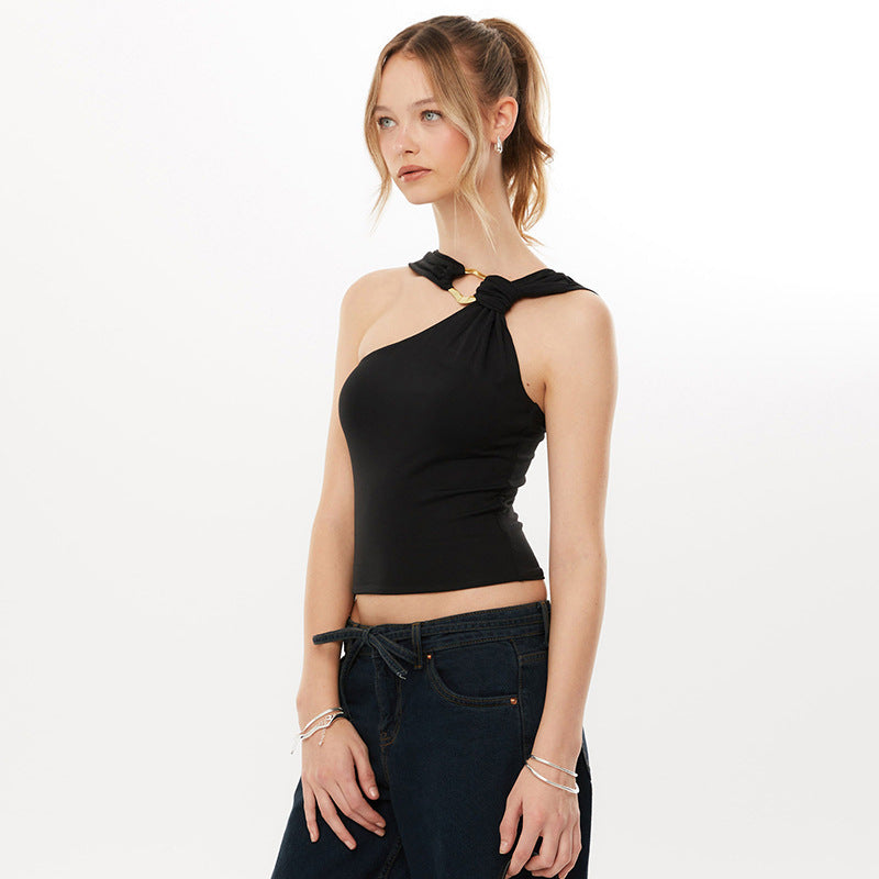 Damen asymmetrisches Trägershirt mit dekorativer Ringverzierung Drune