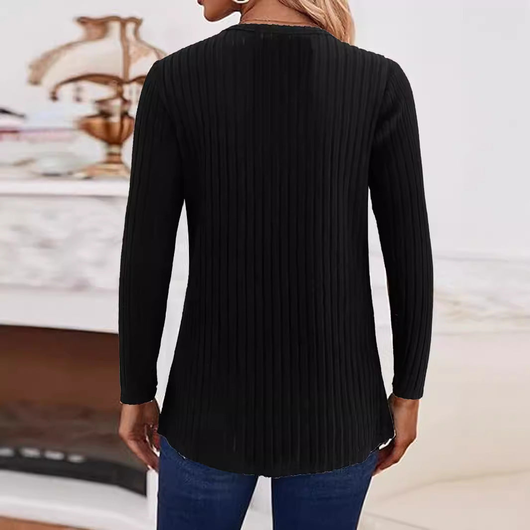 Damen Strickoberteil mit Knopfdetails und V-Ausschnitt Drune