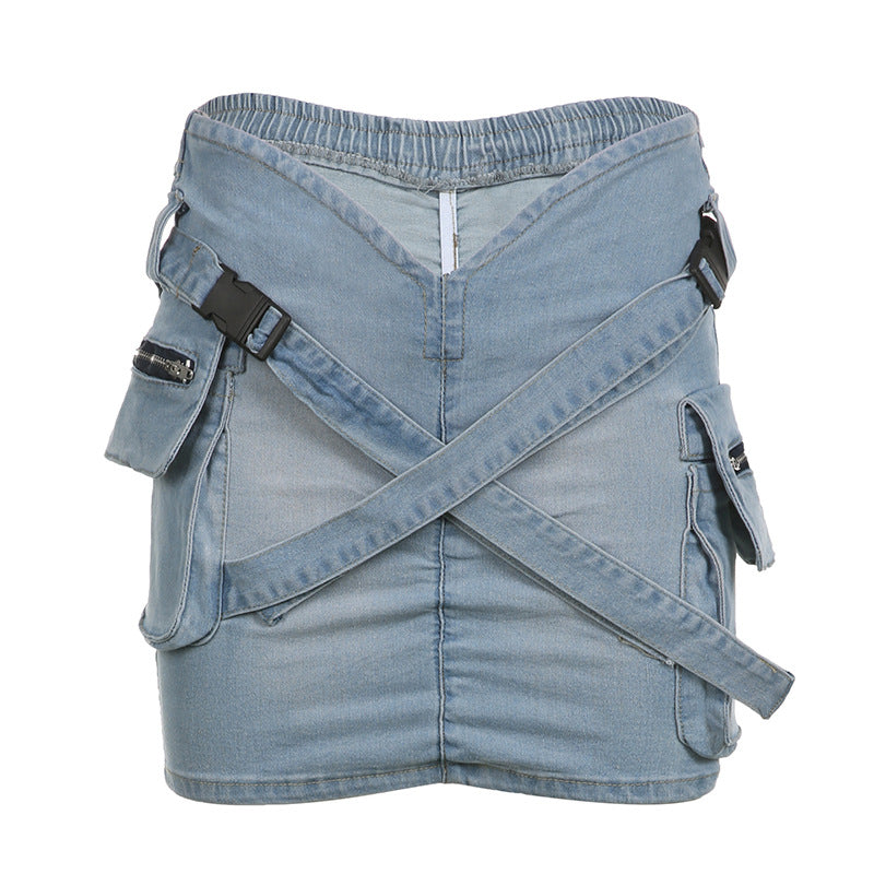 Damen Jeansrock mit praktischem Taschen-Design und trendigem Gürtelsystem Drune