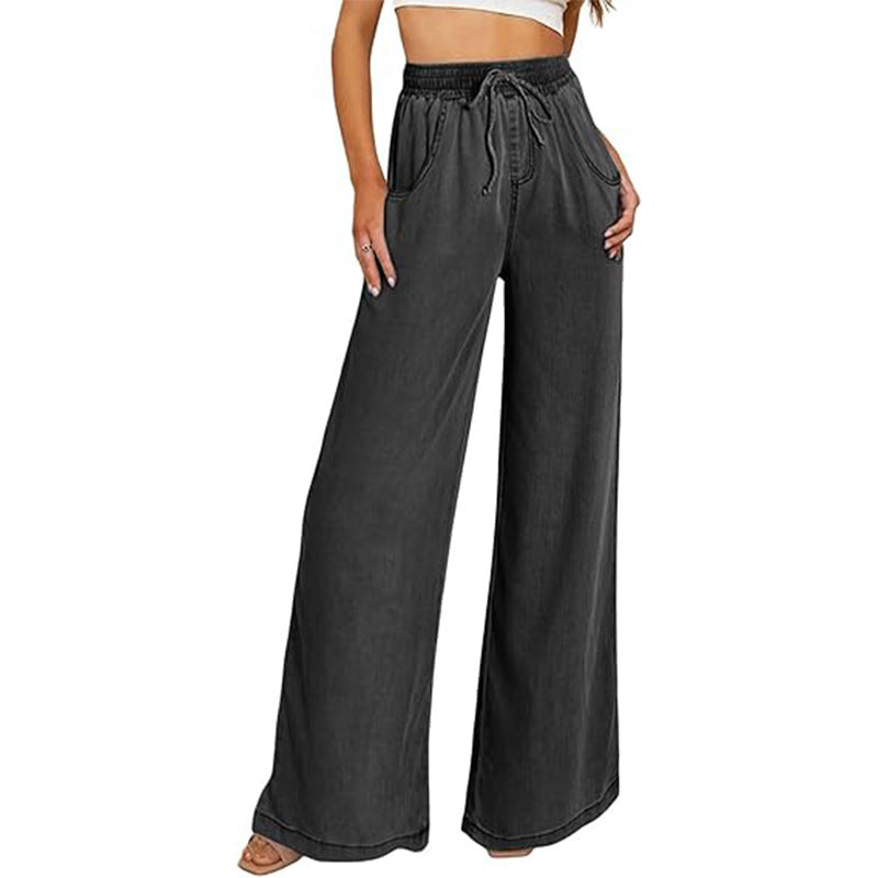 Damen weite Jeanshose mit elastischem Bund und seitlichen Taschen Drune
