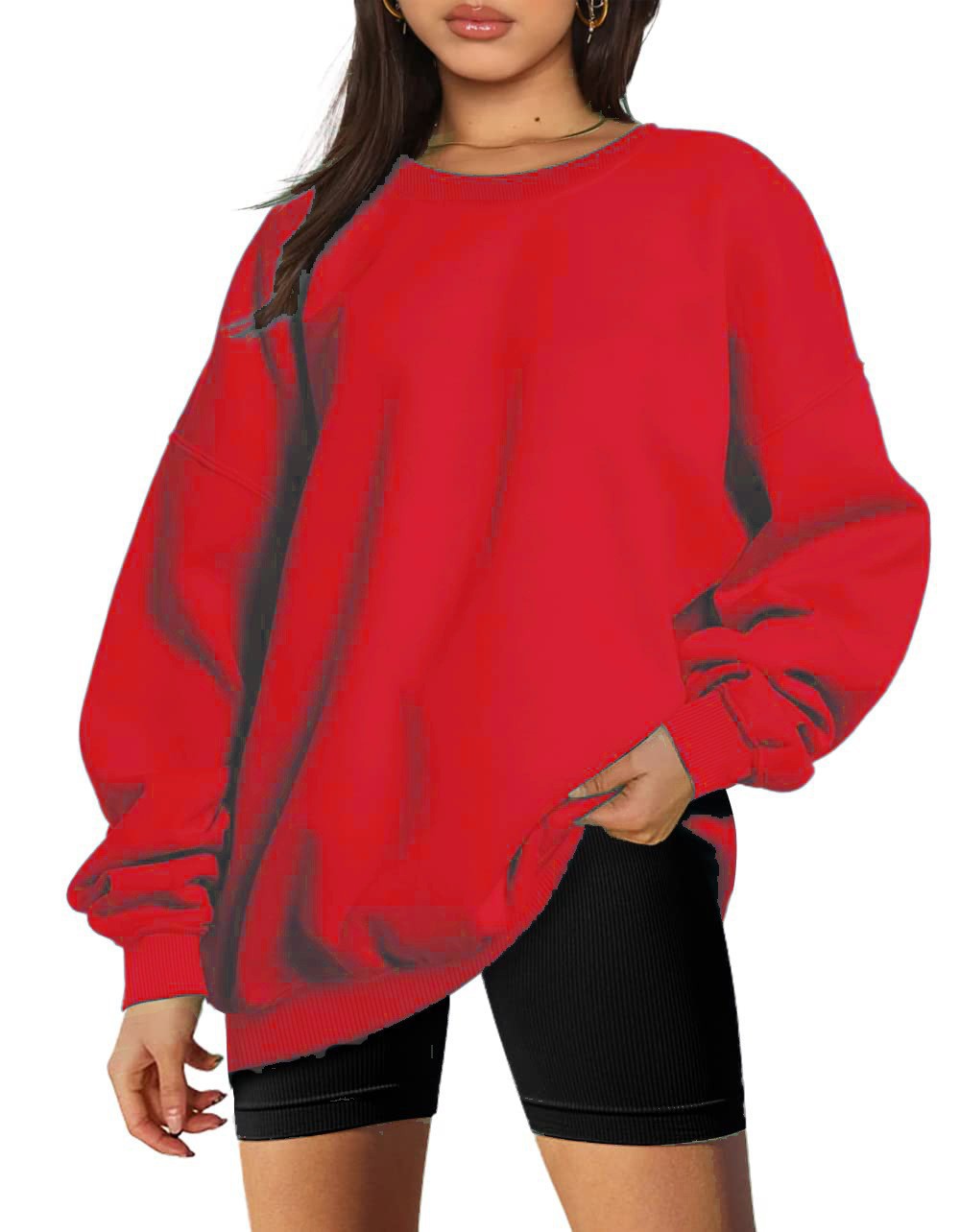 Damen nan extralanger Oversize-Sweatpullover mit Ballonärmeln, geripptem Saum und angerauter Innenseite Drune