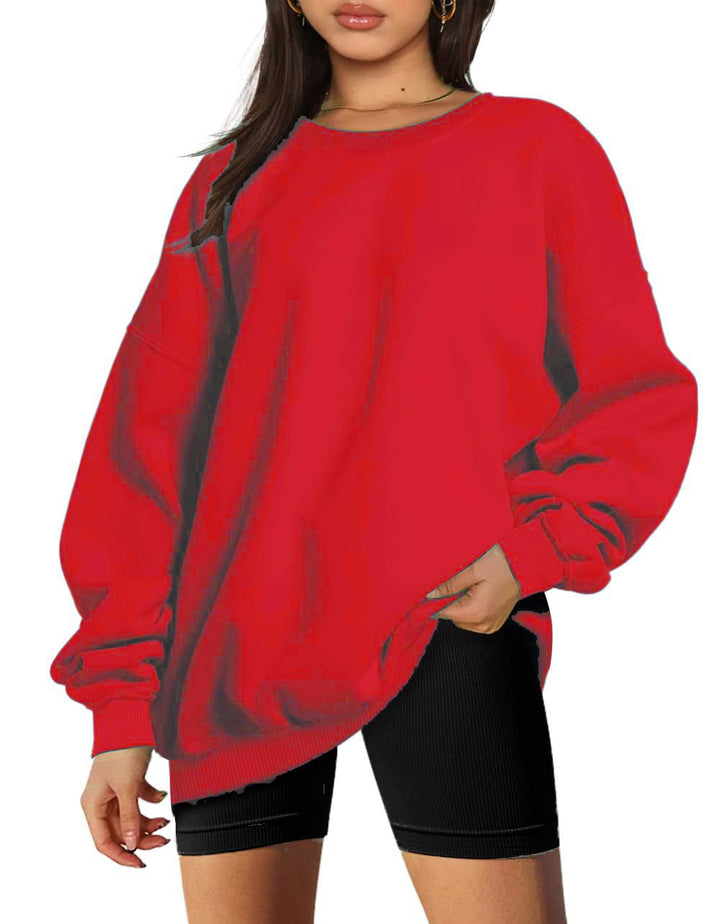 Damen nan extralanger Oversize-Sweatpullover mit Ballonärmeln, geripptem Saum und angerauter Innenseite Drune