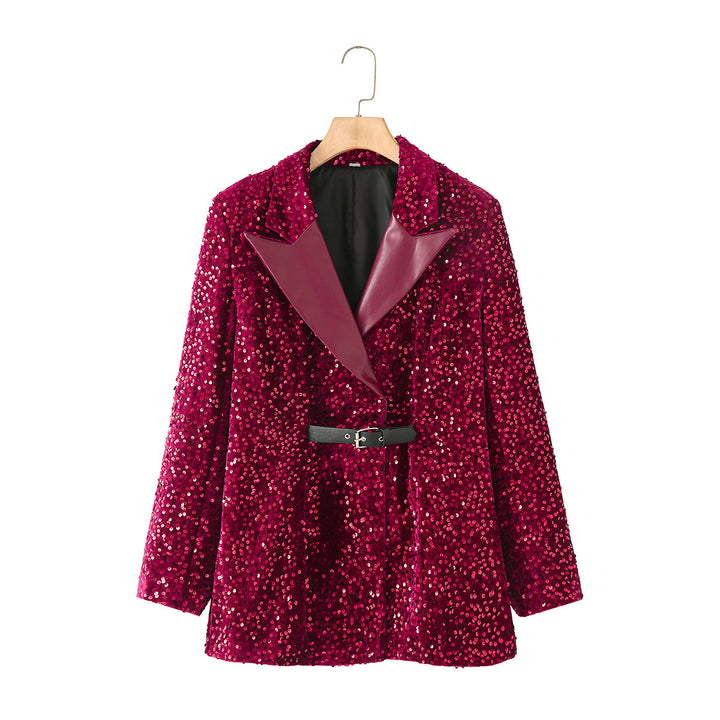 Femme Paillettenverzierte Blazer mit Gürtel Drune