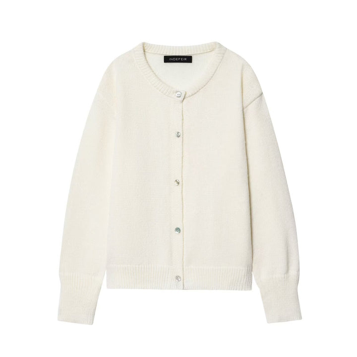 Damen stilvolle Strickjacke mit Knopfleiste und Rundhalsausschnitt Drune