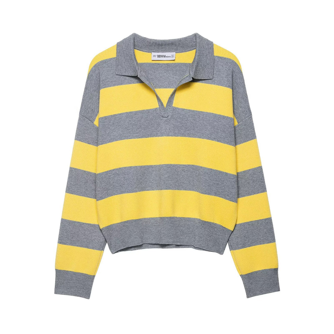 Damen lässiger Pullover mit modernem Kragen und auffälligen Streifen Drune