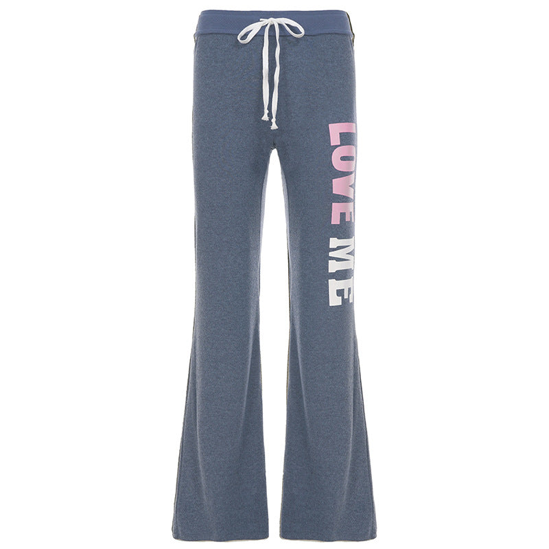 Damen nan weiche Flared-Jogginghose mit Kordelzug, Eingrifftaschen und auffälligem Love-Print Drune
