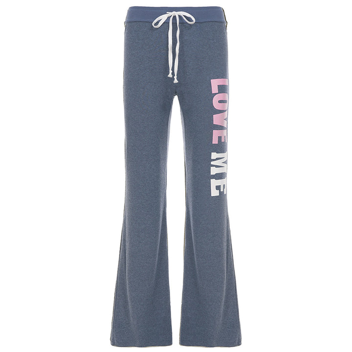 Damen nan weiche Flared-Jogginghose mit Kordelzug, Eingrifftaschen und auffälligem Love-Print Drune