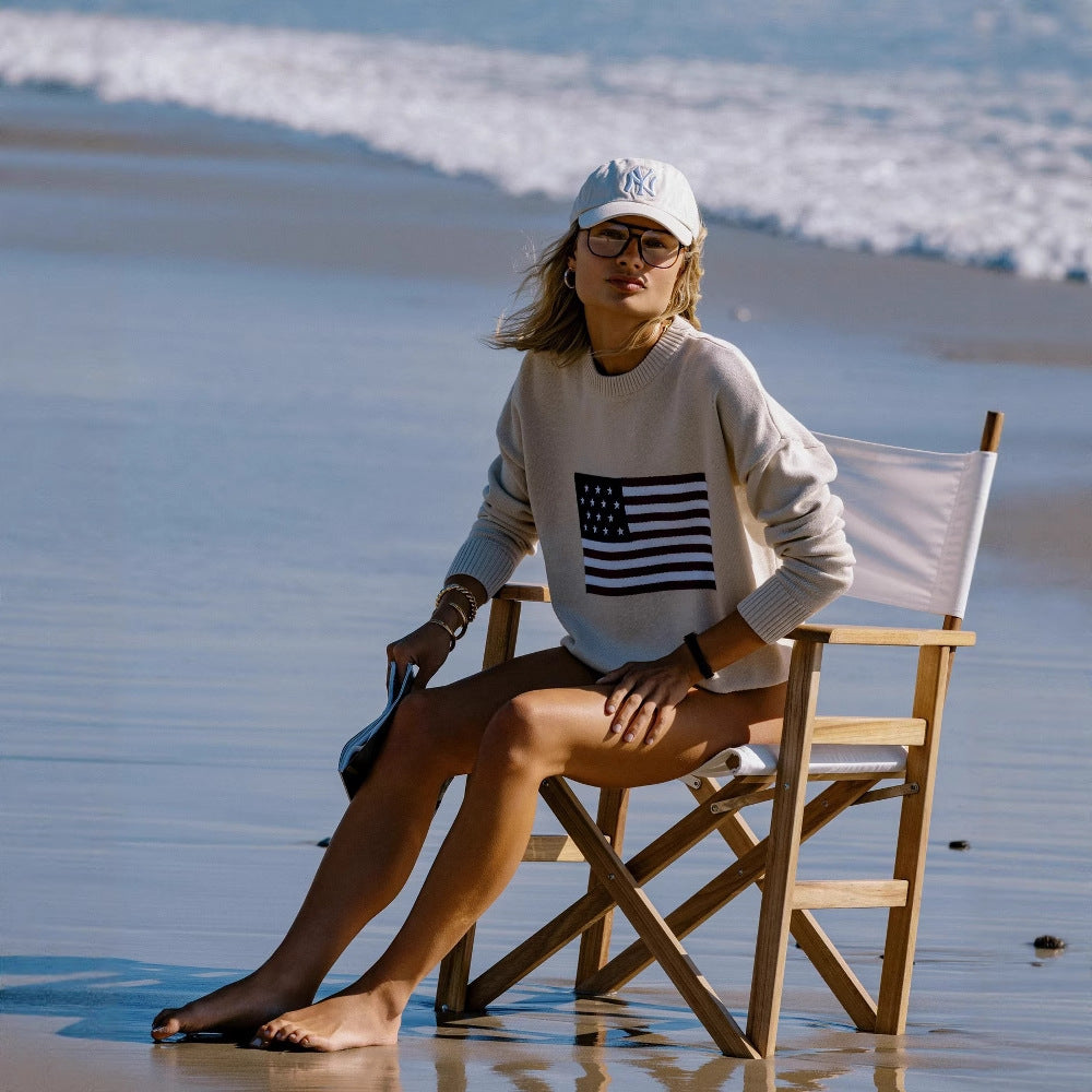 Damen modischer Pullover mit USA-Flaggenapplikation Drune