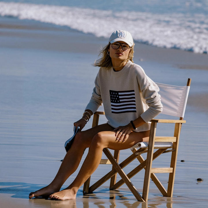 Damen modischer Pullover mit USA-Flaggenapplikation Drune