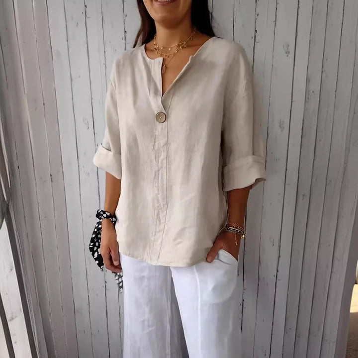 Damen luftige Leinenbluse mit Knopfdetails und lässigem Schnitt Drune