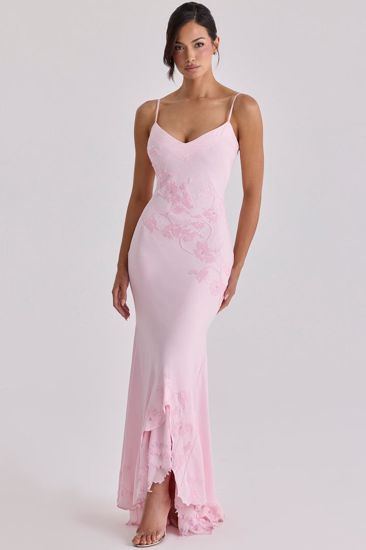 Damen Elegantes Abendkleid mit floralem Spitzenbesatz Drune