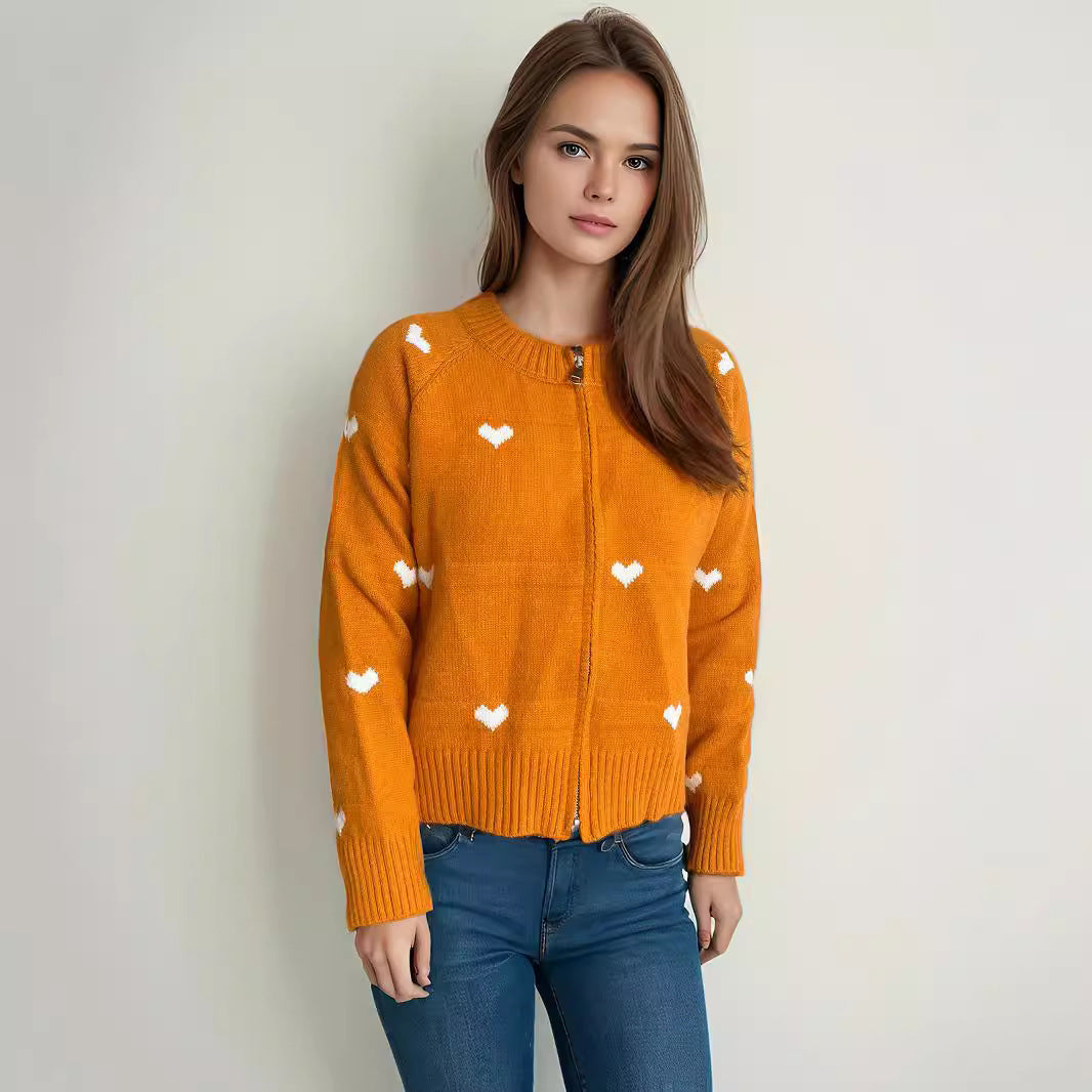 Damen Strickjacke mit Herzmotiv und modernem Reißverschluss Drune