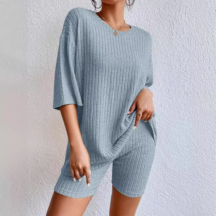 Damen Bequemes Kurzarm-Oberteil und Radlerhose Set Drune