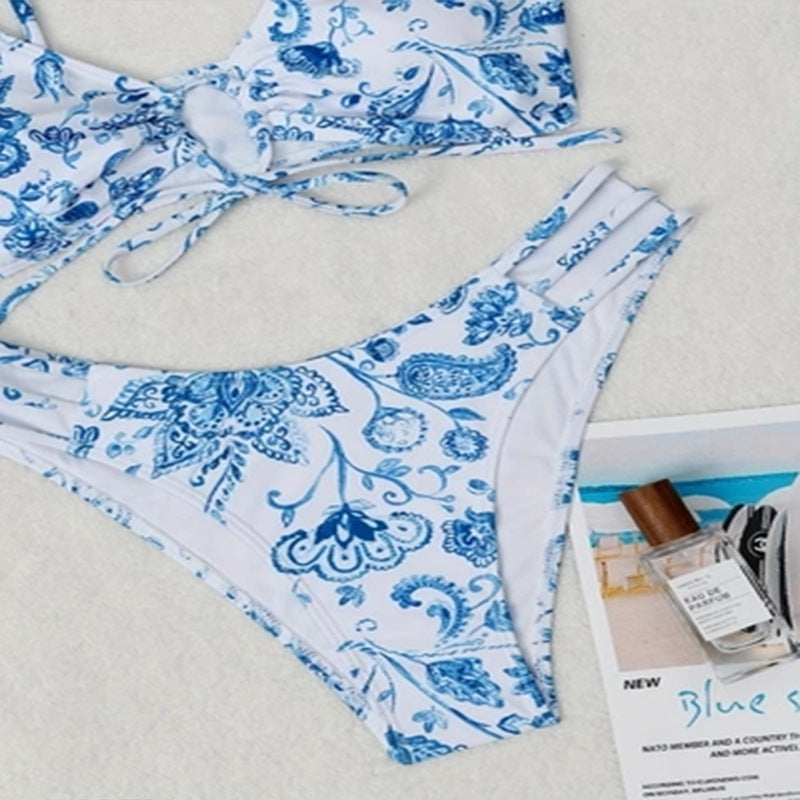 Damen Bikini-Set mit raffinierter Schnürung und floralen Motiven Drune