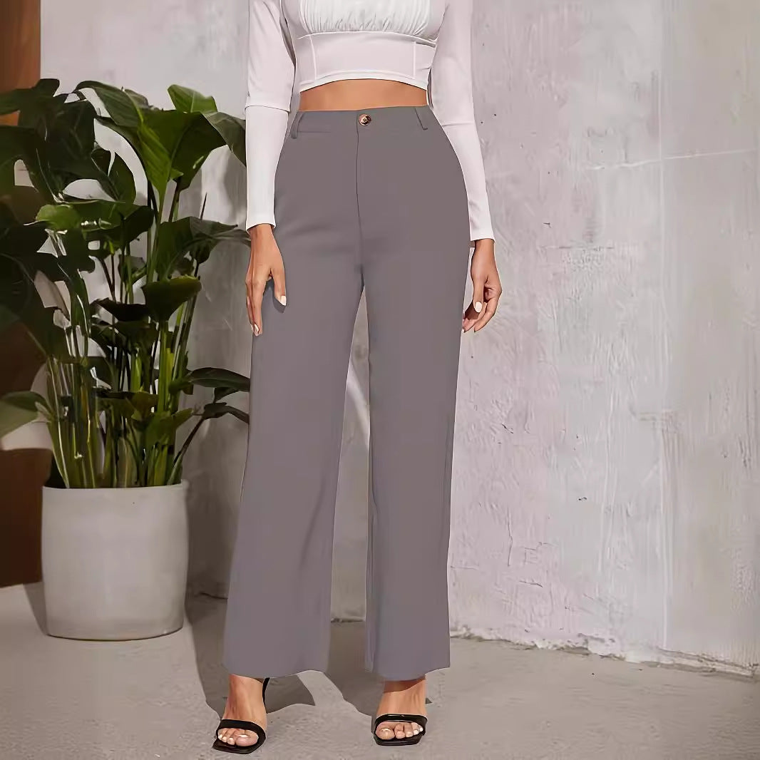 Damen weite Hochbundhose mit eleganter Knopfdetaillierung Drune