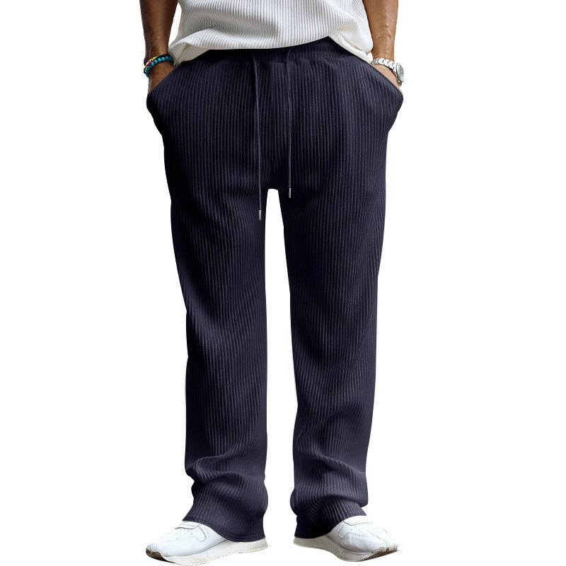 Herren nan lässige Ripp-Freizeithose mit Tunnelzugbund, Eingrifftaschen und geradem Bein Drune