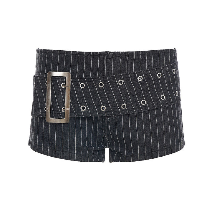 Damen modische Shorts mit breitem Gürtel und dekorativen Ösen Drune