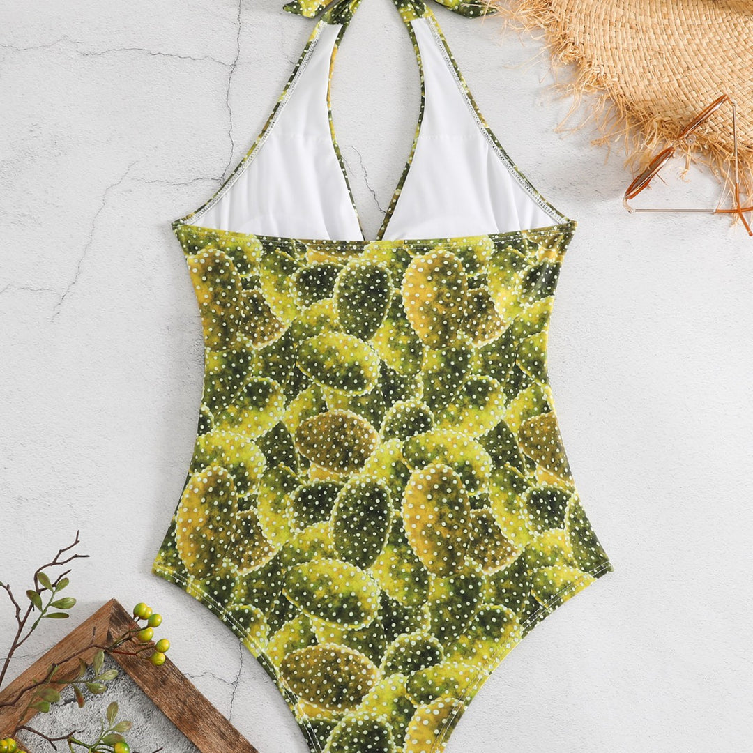 Damen Einteiler Badeanzug mit verspieltem Knoten-Design und floralem Muster Drune